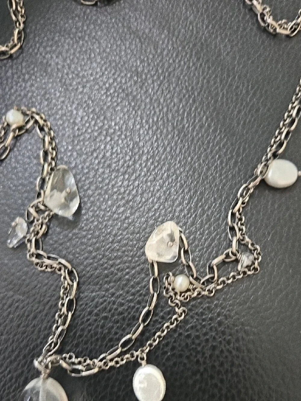 Silpada N1492 Silver Multi-Chain Lariat Necklace w Pearl + Glass Bead Accents